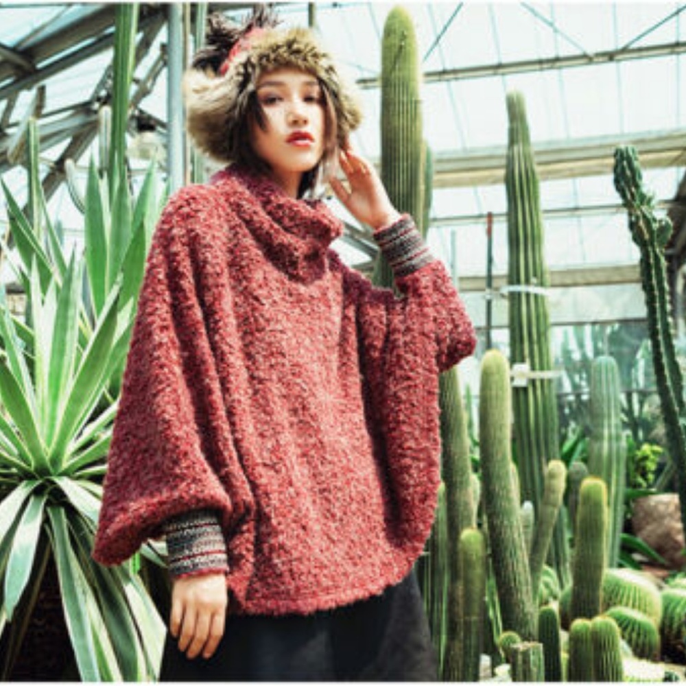 Aporia.as Boucle Turtle Neck Poncho Cape Sweater
